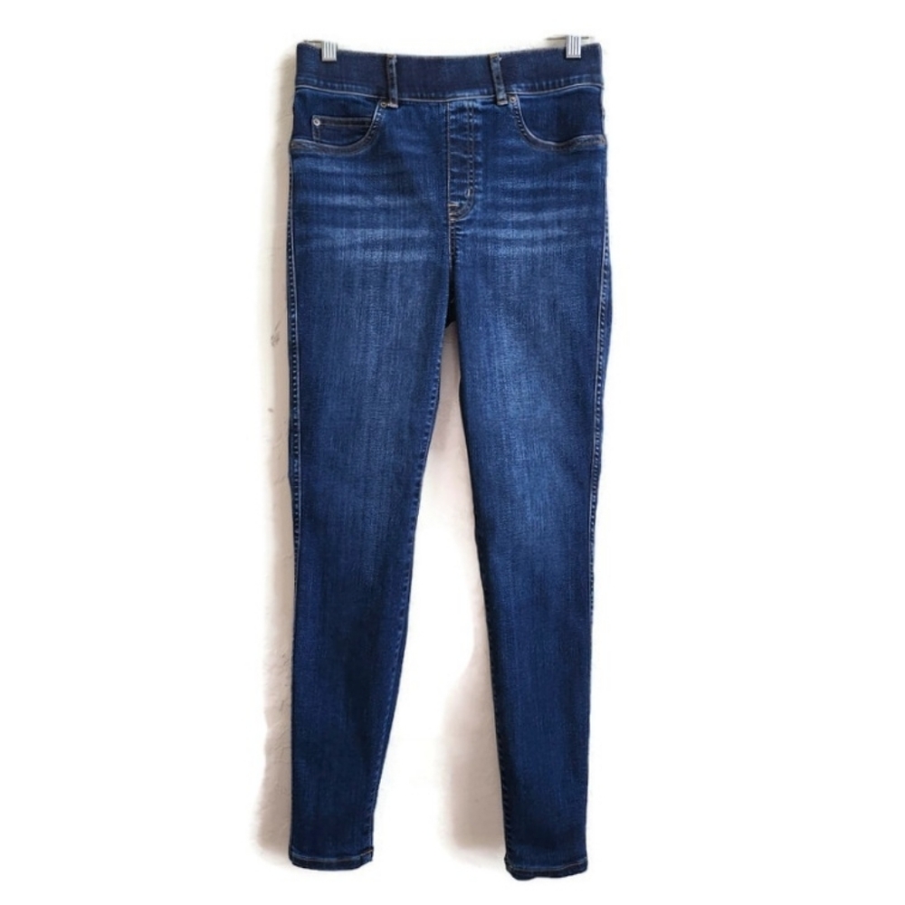 Spanx Dark Blue Wash High-Rise Pull-On Stretch Tummy Shaping Ankle Skinny Jeans
